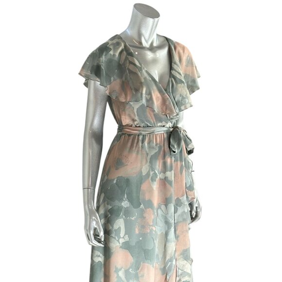 Show Me Your Mumu Jess Green Floral Ruffle Wrap Midi Dress XS - Picture 4 of 13